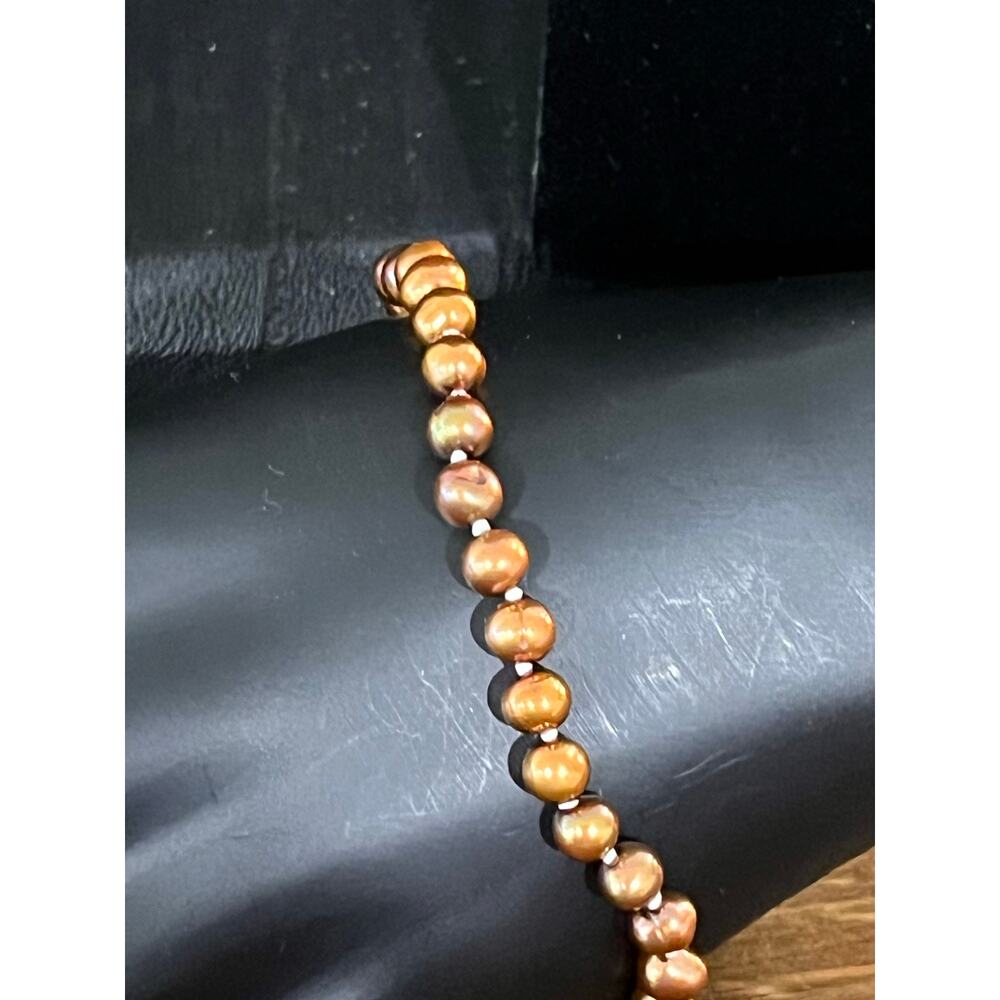 Bronze Tone Metallic Faux Pearl Necklace Bracelet Earring Set 3-Piece - Picture 2 of 7